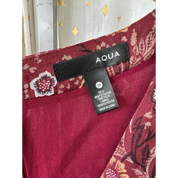 AQUA Exclusive Paisley Extended Shoulder Side Smock Back Zip Lined Dress M - Picture 5 of 6